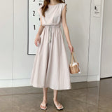 Korean Chic Art Retro Can Be Receded Waist Tether Loose Large Cotton Dress 11 Colors
