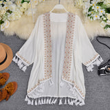 Ethnic Shawl Embroidered T-Shirt Seven-Point Sleeve 2026 New Women's Long Coat Sunscreen Shirt Top