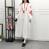 Spring And Autumn New National Style Embroidery Tichung With Cotton Embroidery Dress Loose A Letter Lantern Long Sleeve Dress