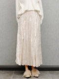Silk Velvet Skirt, Spring And Autumn Winter Beige Gentle Folded Skirt High-Waist A Word 100 Fold Skirt Dress Girl