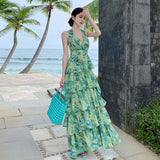 2026 French Holiday Dizzling Green Hanging Neck Hanging Cake Dress Summer New Sanya Seaside Resort Dress