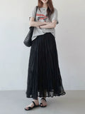 Early Spring High-Rise Press Folding Net Yarn Half Skirt Woman Fragrant Taro Purple A-Character Skirt Cake Skirt With A Lean Long Skirt