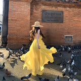 Tyrand Chiang Mai Seaside Resort Style Photo Famous Temperament Hanging Neck Dopamine Yellow Back Dress Dress