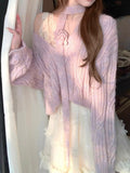 Long Thousands Of Gold Color Dyed Purple V Neck Scarf Wool Knitted Cardigan Coat