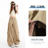 Nine Points Design Sense Retro Babes Scissors Trousers Set Thin Multi-Pocket Broad-Legged Workwear Casual Pants Wide