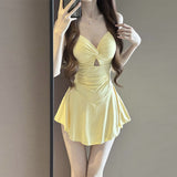 Exploding Avocado Green Conjoined Skinny Sexy Swimsuit Hot Spring Small Fresh Conservative Flat-Angle Swimsuit Lady