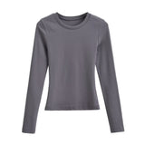 Kardashian Retro Pure Lustful Round-Neck Long-Sleeved T-Shirt Girl Autumn Body Wearing A Solid Color Heart Machine Chest Bottom Shirt