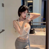 French Summer New Sweet Hottie Slings Female Hanging Neck Lace Pure Desire To See Sexy External Wear Temperament