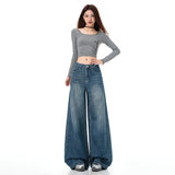 [LP] Vintage Blue Jeans High Street Design High-Rise Wide Leg Horn Does Not Stick To The Leg Showing Thin Lazy Loose Mowing
