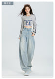 Mid-2025 New Dark Features Back Bag High-Waisted Broad-Legged Jeans Women Thin Straight-Tipped Loose Drag Trousers