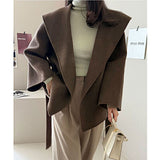 South Korea Dongdaemun Chic French Retro High-End Temperament With Small Hooded Loose Tying Coat