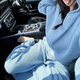 Waffle Knitted Blouse Female Full Zipper Hoodie Languized Retro Casual Outer Coat