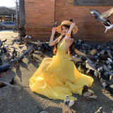 Tyrand Chiang Mai Seaside Resort Style Photo Famous Temperament Hanging Neck Dopamine Yellow Back Dress Dress