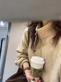 Spring And Autumn And Winter Loose Thin Relaxation Feeling Lazy Casual Coat Retro Half-Zip Rope Collar Collar Collar Woman