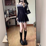 2025 Splicing Colliding Color Slings French Pure-Want Style Dress College Wind To Show Thin Temperament A Word Skirt Woman