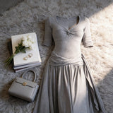 French Pure Lusty Gray Kinesi Dress Women's Summer 2026 New Temperament Waist Skirt