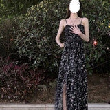 2025 Summer Korean Version Of Sweet Air Retro Age Reduction In The Long Model Of Thin Flowers Hanging Dress Dress Woman