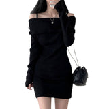 Korean Chic Autumn/Winter Small Sexnye Sling Clame Claming Dress Bag Of Knitted Dress