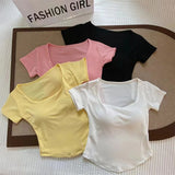 5020# People Cotton Short Sleeve Simple Style With Chest Pads Short-Sleeved Hottie Wearing Short-Sleeved T-Shirts Summer T-Shirts