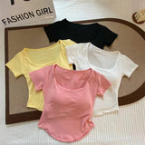 5020# People Cotton Short Sleeve Simple Style With Chest Pads Short-Sleeved Hottie Wearing Short-Sleeved T-Shirts Summer T-Shirts