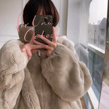 Et-Bunny Fur Coat Women's Winter New Loose Fur Short Top Hoodie / Collar
