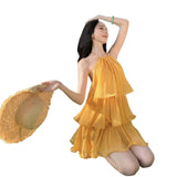2025 California Sunset Holiday Romantic Dress Multi-Layer Lotus Leafy Short Dress Dress Dress