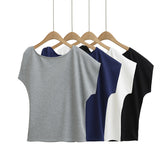 Spice Girls Fashion Slanted Shoulders Loose Short-Sleeved T-Shirt Girls Summer New Design Feel Skinny Shoulder