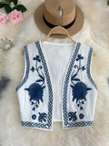 Small-Sized Retro National Style Embroidered Cardigan Vest Women's Summer New Fashion Full Of Sleeveless Vests Shoulder