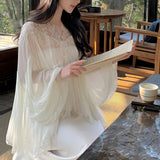 [Snow] National Wind Clear Cold Feeling V-Neck Lace A Set Of Slanted Fish Tail Half-Dress Suit