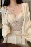 796# Spring And Summer New Sweet Hottie Sexy Full Lace Bottom Vest Short-Loan Small Sling Coat