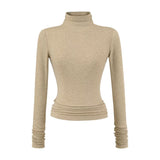 Lyselle Tiansi High Collar With A Bottom Shirt In The Autumn Solid Color Foundation Slim Slimming Waist-On-One Top