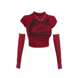 2025 New Hottie Retro Pile Half-High Collar Short-Sleeved T-Shirt Girl With Sleeves Short Top Tide