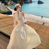 2026 French Name æÂÐÓɫly Received Waist Thin And Medium Long Temperament Elegant Hanging Neck-Luff Dress Dress Dress