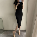 Li-Necked Dress Women's New Fork In The Summer New Small Design Folding Long Skirt Yu Sister Pure Want To Pack Hip Skirt