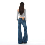 Vintage Blue Low-Waisted Micro-Horned Jeans Women Fall 2025 New Elastic Straights Without Leg Horn Pants