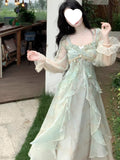 French Tea Rest Pure Lusty Princess Dress Pure Fairy Gray Faint Lotus Leaves Side Hazy Beauty Dress Dress Woman