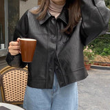 South Korea Chic Autumn Handsome Handsome Single Buckle Loose Leisure Long-Sleeved Locomotive Dress Short Coat Woman