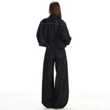 Autumn Dark Blue Car Line Split Scimits Jeans Women Retro Street High-Rise Thin Slacken