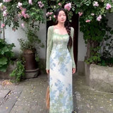 EI Yao [Flowering Half Summer] New Chinese Retro Floral Dress Women's Summer Sling Skirt Two-Piece
