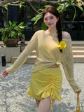 2026 Sunscreen Resort Hot Spring Solid Color Split Swimsuit Women Bikinis Three-Piece Thin Swimsuit Woman