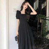 White Gentle Style French Retro Hepburn Style Dress Thin Temperament Waist Collar Bubble Sleeve Dress Woman Summer