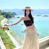 Burning Cuban Hanging Neck-Luck Shoulder Coat / Holiday Wind Heavy Industry Rice White Letter Retro Low-Waist Half Skirt