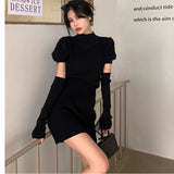Autumn And Winter Repair Red Knitted Dress Women's Dress 2025 Early Autumn New Hot Girls Pocketed Sexy Ass Skirt