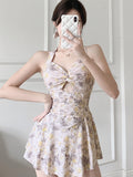 Wow Swimsuit Women's Dress Broken Flower Hanging Neck Small Breast Gathering Swimsuit Explosion Bolisi 8416