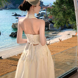 2026 French Name æÂÐÓɫly Received Waist Thin And Medium Long Temperament Elegant Hanging Neck-Luff Dress Dress Dress