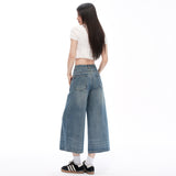 Vintage | Front Bag Structure Design | Seven Points Loose Straight Jeans Woman Yichun