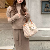 Sister Dating Day Bow Tie Raccoon Velvet Skirt Straight Thin Knitted Skirt Pure Color
