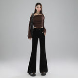 Small High-Rise Thin Elastic Women's Jeans Trousers Length Black Nine-Point Black Trousers