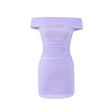 French Purple Pure Desire Shoulder Mesh Dress Women's New Slimmed-But-Betic Skirt