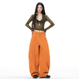 Vintage | Scissor Three-Dimensional Cut | Loose Broad-Legged Jeans Women's Orange Trousers